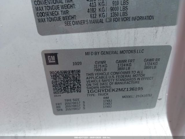 1GCRYDEK2MZ136195 Chevrolet Silverado 1500 4wd Double Cab Standard Bed Lt