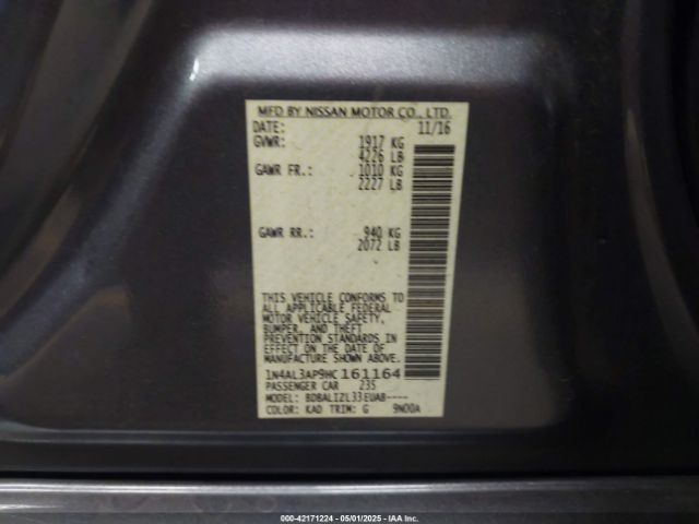 1N4AL3AP9HC161164 Nissan Altima 2.5 Sv