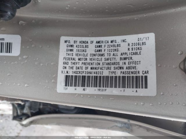 1HGCR2F35HA148202 Honda k24w1