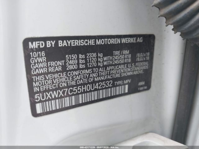 2017 BMW X3 5UXWX7C55H0U42532 Photo 8