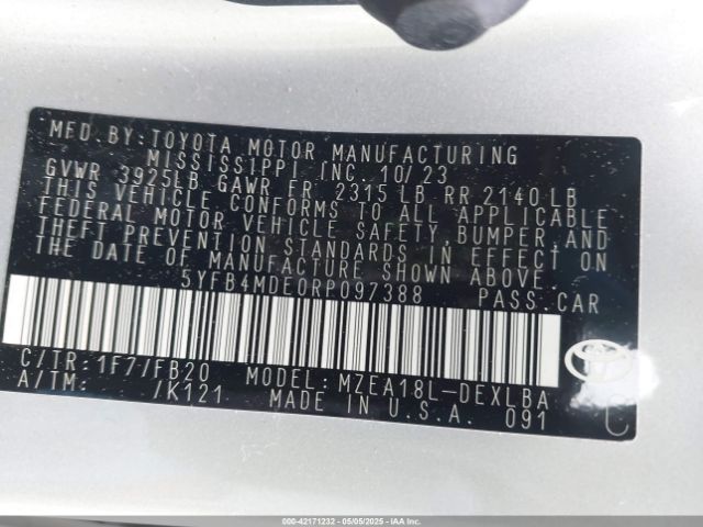 5YFB4MDE0RP097388 Toyota COROLLA LE