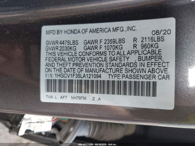 2020 HONDA ACCORD 1HGCV1F35LA121094 Photo 8