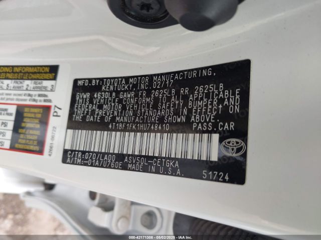 4T1BF1FK1HU748410 Toyota CAMRY XLE