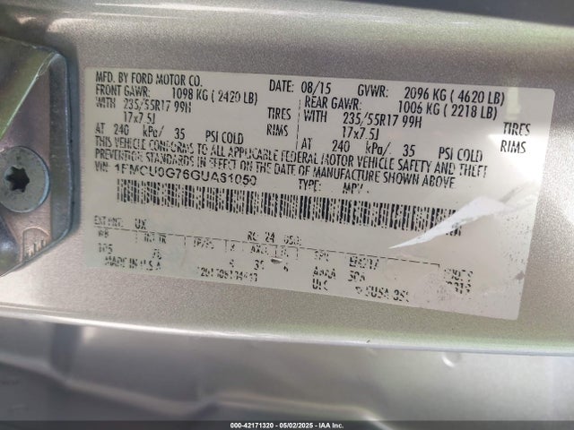 1FMCU0G76GUA61050 Ford ESCAPE SE