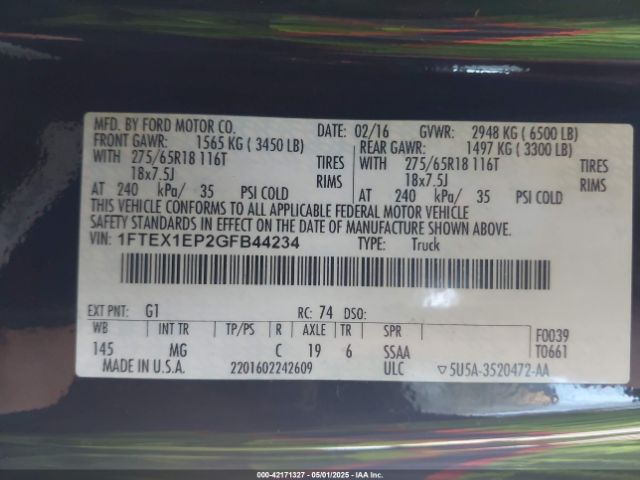 2016 FORD F-150 1FTEX1EP2GFB44234 Photo 8