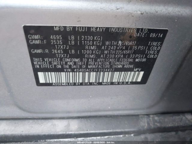 4S4BSACC7F3234427 Subaru Outback 2.5i Premium