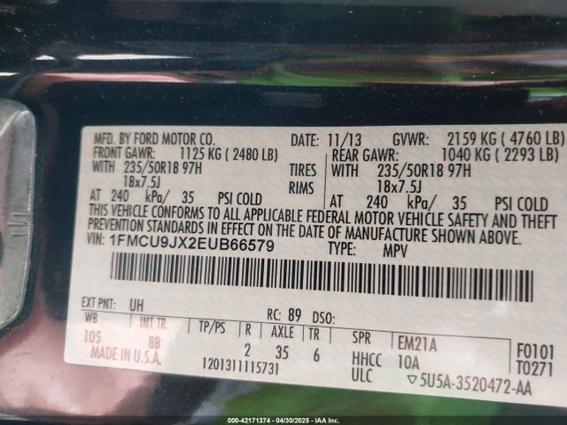1FMCU9JX2EUB66579 Ford Escape Titanium