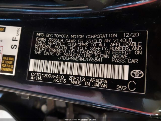JTDDPMAE4MJ165841 Toyota COROLLA L