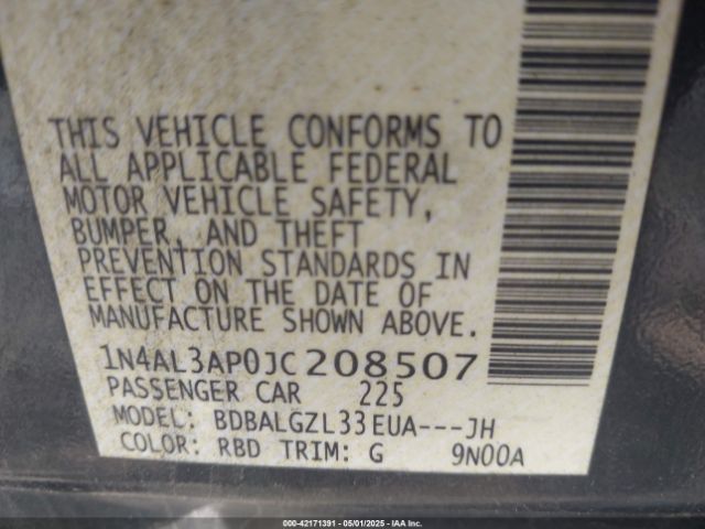 1N4AL3AP0JC208507 Nissan Altima 2.5 S