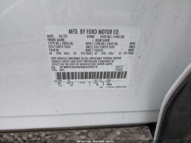 2FMPK4G96NBA59575 Ford EDGE SE