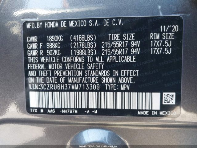 3CZRU6H37MM713309 Honda Hr-v Awd Lx