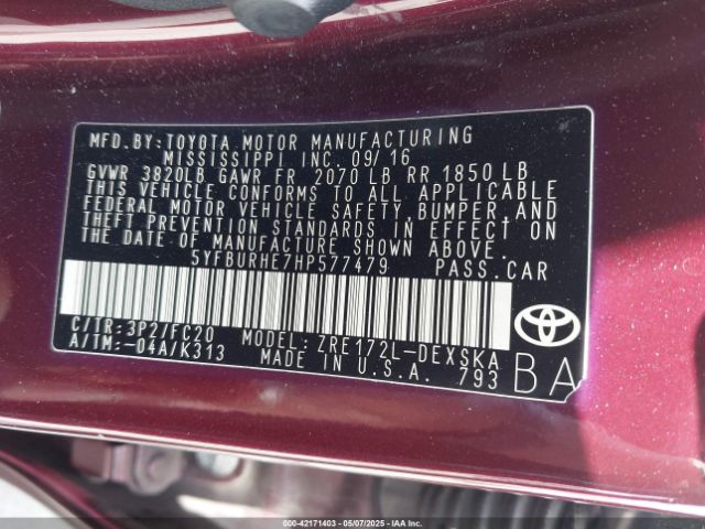 5YFBURHE7HP577479 Toyota Corolla Se Special Edition