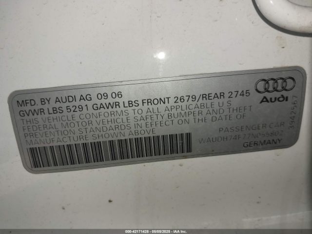 2007 AUDI A6 WAUDH74F77N055802 Photo 8
