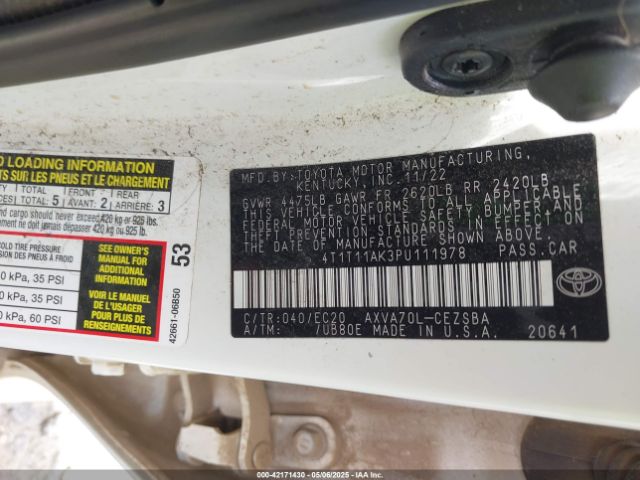 4T1T11AK3PU111978 Toyota Camry Se Nightshade Edition