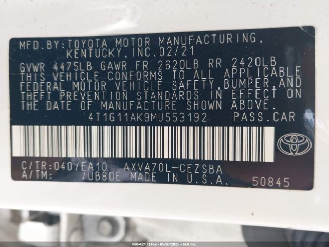 4T1G11AK9MU553192 Toyota CAMRY SE