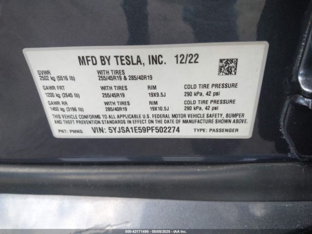 5YJSA1E59PF502274 Tesla 2023