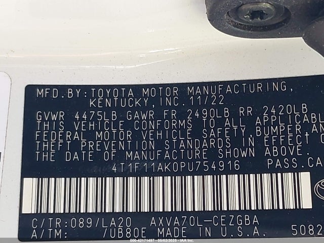 4T1F11AK0PU754916 Toyota CAMRY XLE