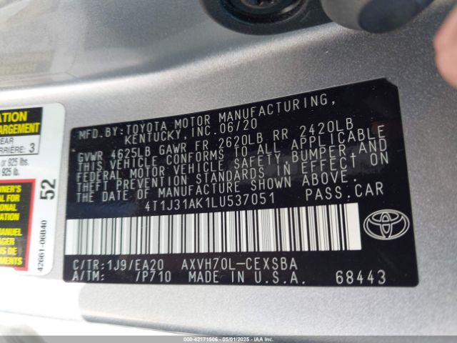 4T1J31AK1LU537051 Toyota Camry Se Hybrid