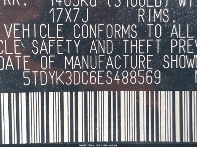 5TDYK3DC6ES488569 Toyota Sienna Xle V6 8 Passenger