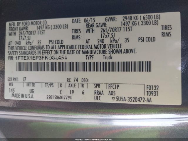 1FTEX1EP3FKD82454 Ford F-150 Xlt