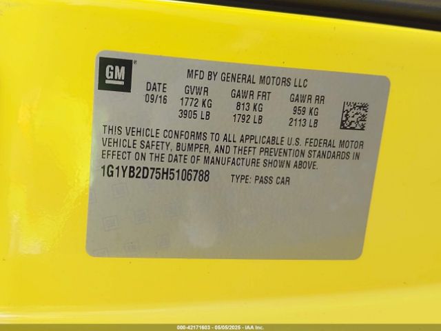 1G1YB2D75H5106788 Chevrolet CORVETTE STINGRAY