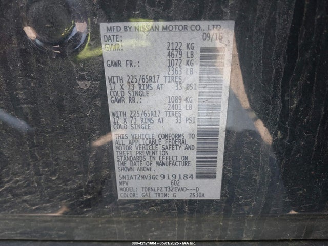 5N1AT2MV3GC919184 Nissan 2016