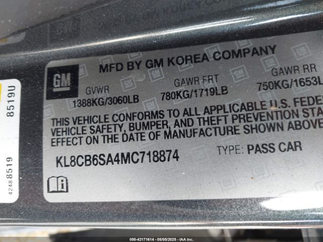 KL8CB6SA4MC718874 Chevrolet Spark Fwd Ls Automatic