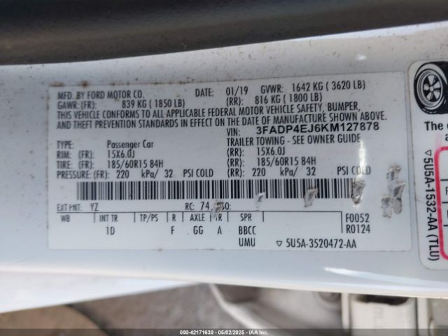 3FADP4EJ6KM127878 Ford FIESTA SE