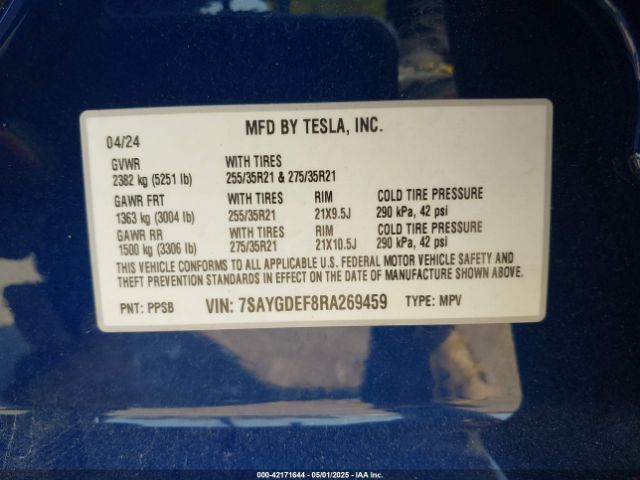 7SAYGDEF8RA269459 Tesla Model Y Performance Dual Motor All-wheel Drive