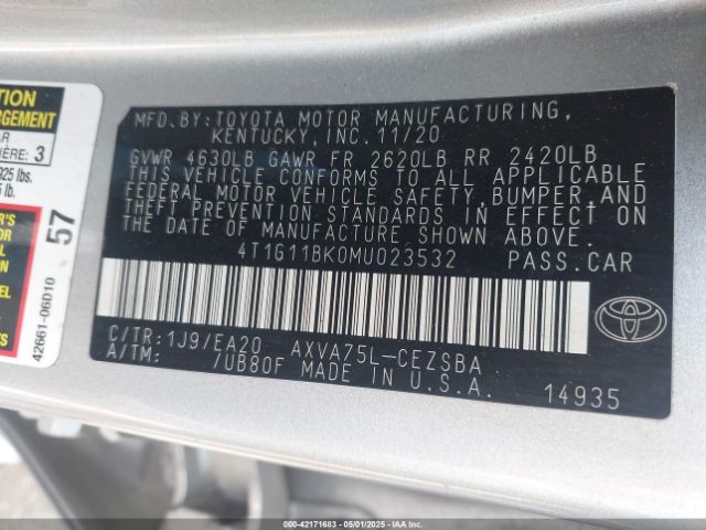 4T1G11BK0MU023532 Toyota Camry Se Awd