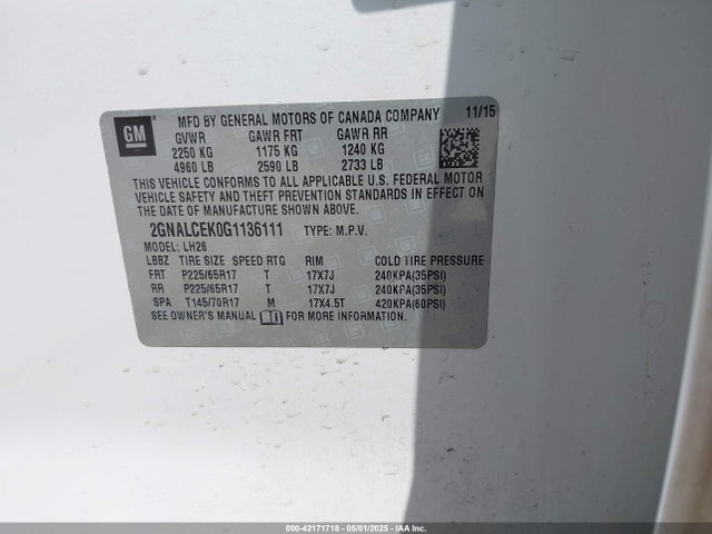 Chevrolet EQUINOX LT 2016 2GNALCEK0G1136111 Image 9