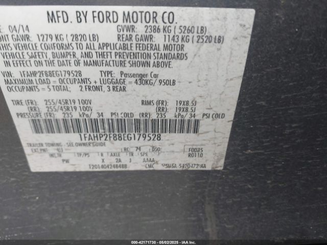 1FAHP2F88EG179528 Ford Taurus Limited