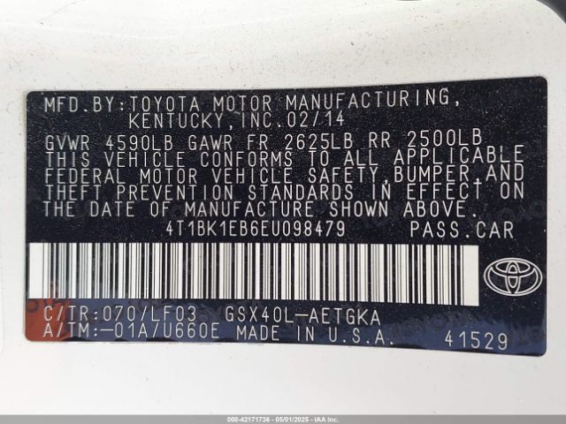 4T1BK1EB6EU098479 Toyota Avalon Xle Premium