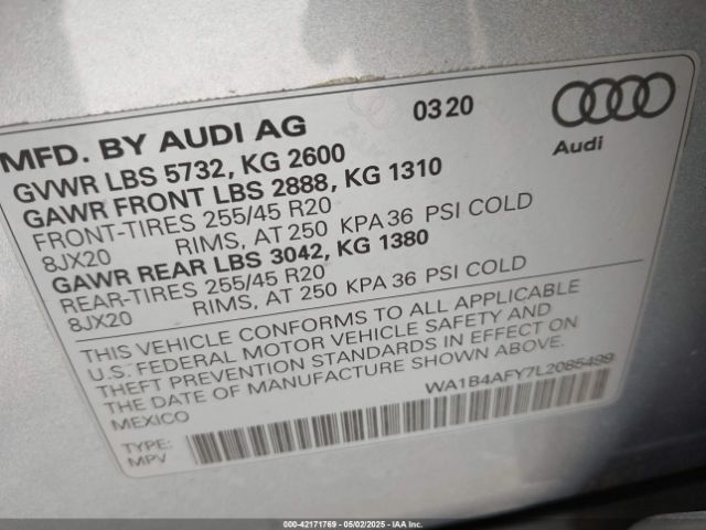 WA1B4AFY7L2085499 Audi Sq5 Premium Plus Tfsi Quattro Tiptronic