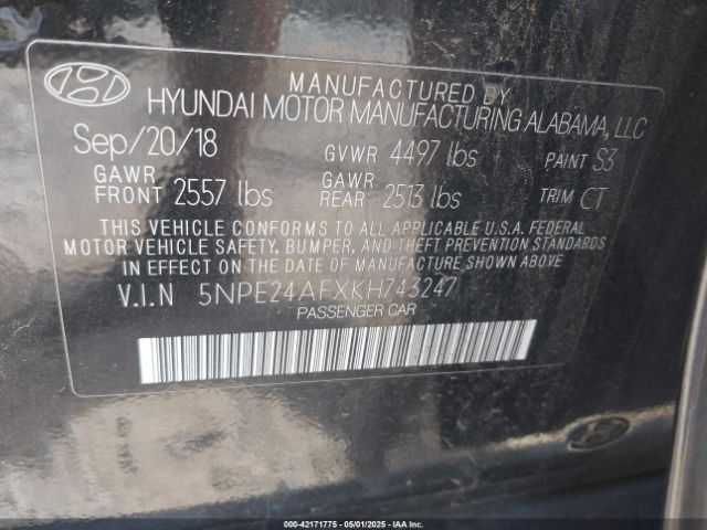 5NPE24AFXKH743247 Hyundai SONATA SE