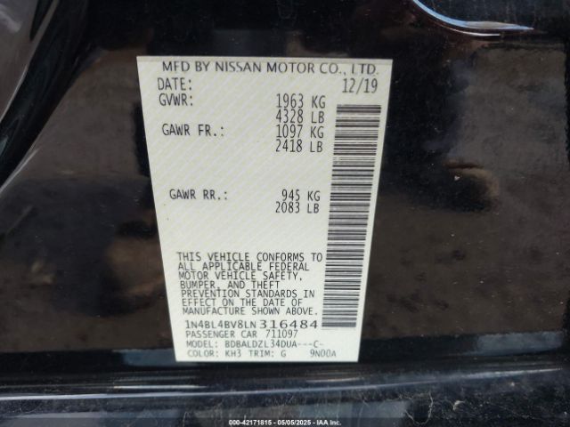 2020 NISSAN ALTIMA 1N4BL4BV8LN316484 Photo 8