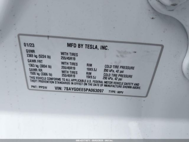 7SAYGDEE5PA063097 Tesla Model Y Awd/long Range Dual Motor All-wheel Drive