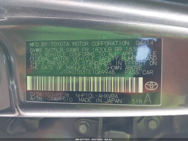 JTDKDTB31E1069948 Toyota Prius C One