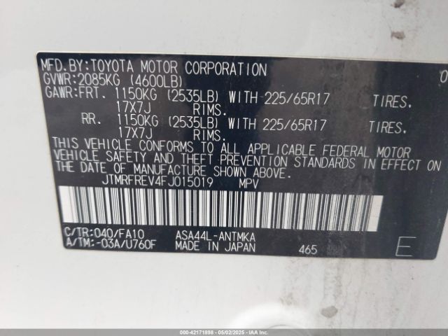 JTMRFREV4FJ015019 Toyota Rav4 Xle