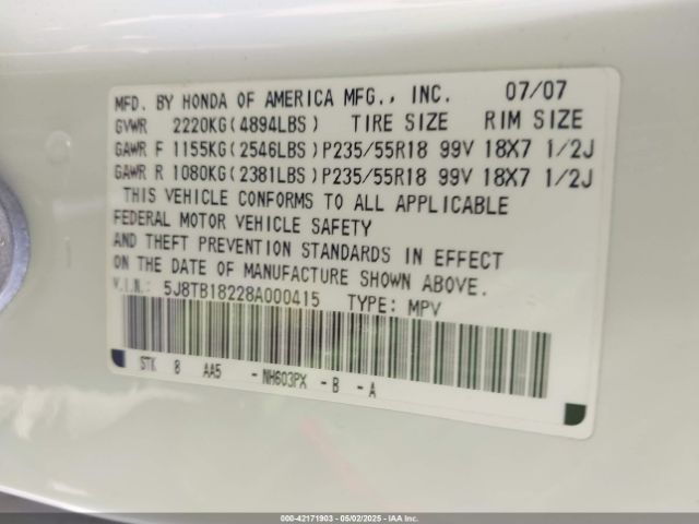 2008 ACURA RDX 5J8TB18228A000415 Photo 8