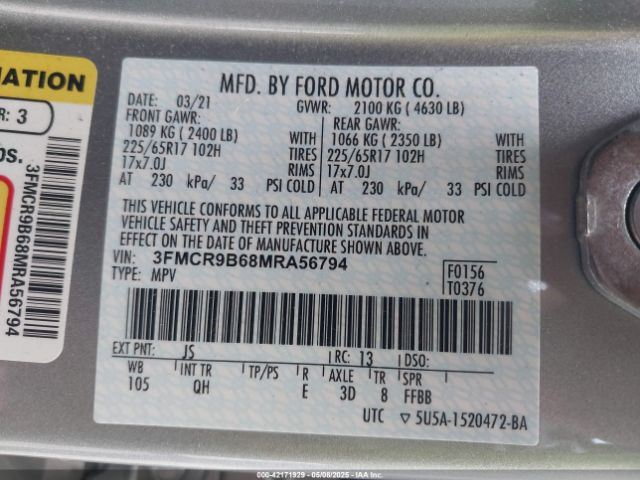 3FMCR9B68MRA56794 Ford Bronco Sport Big Bend