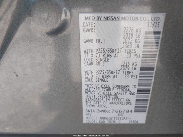 5N1AT2MN6GC766784 Nissan Rogue S/sl/sv