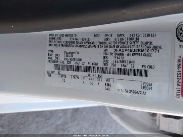 3FADP4BJ6KM101771 Ford FIESTA SE
