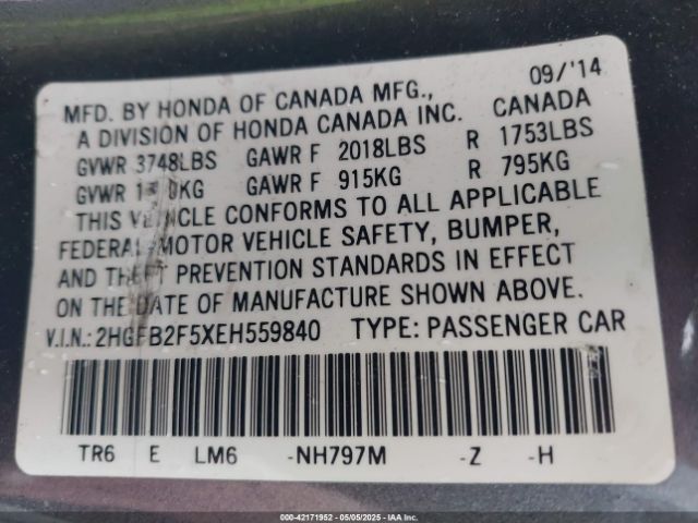 2HGFB2F5XEH559840 Honda Civic Lx