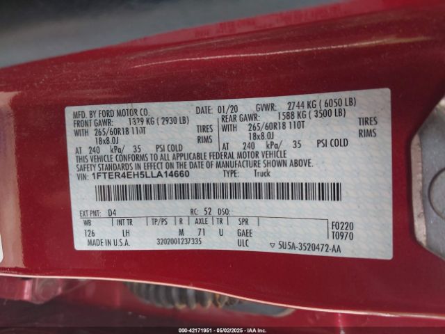 1FTER4EH5LLA14660 Ford Ranger Xlt