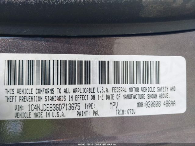 1C4NJDEB3GD713675 Jeep Compass Latitude