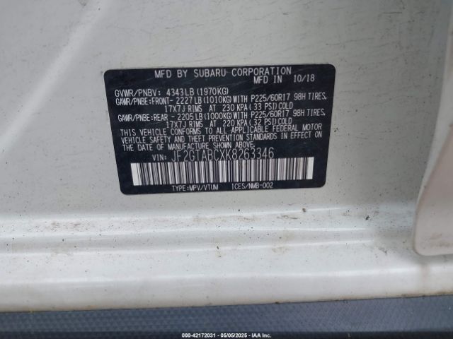 JF2GTABCXK8263346 Subaru Crosstrek 2.0i