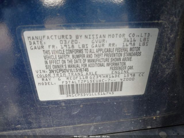 3N1CP5DV1LL516745 Nissan Kicks Sr Xtronic Cvt