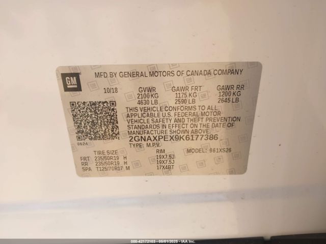 2019 CHEVROLET EQUINOX 2GNAXPEX9K6177386 Photo 8