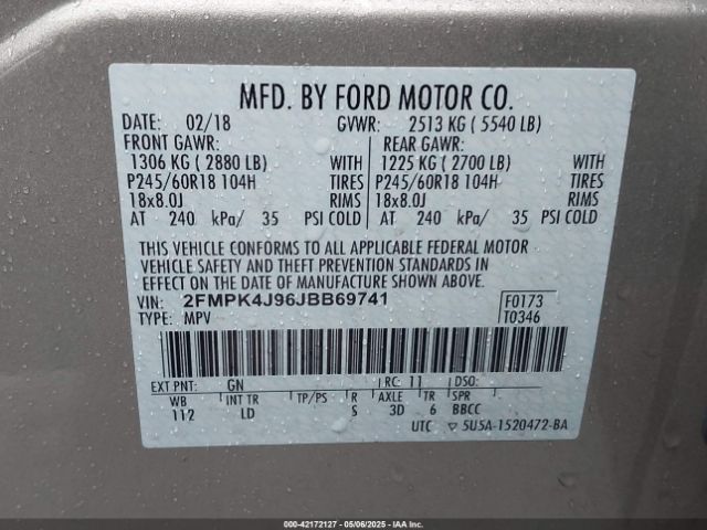 2FMPK4J96JBB69741 Ford EDGE SEL
